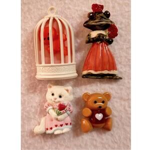 Kawaii Brooch Lot Fun Cute Bears Cat Frog Hearts Avon Hallmark Plastic 70s Vtg